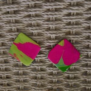 Vibrant Pink and Green Square Earrings